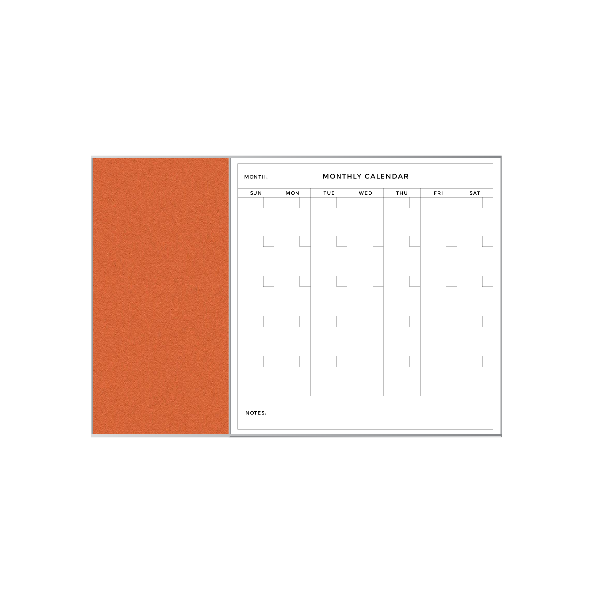 Combination Monthly Calendar | Tangerine Zest FORBO | Satin Aluminum Minimalist Frame Landscape
