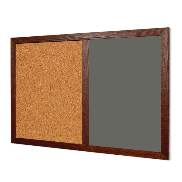 Wood Frame | Slate Gray Ceramic Steel Landscape Chalkboard & Natural Cork