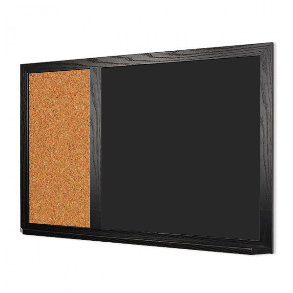Wood Frame | Black Ceramic Steel Landscape Chalkboard & Natural Cork 2/3