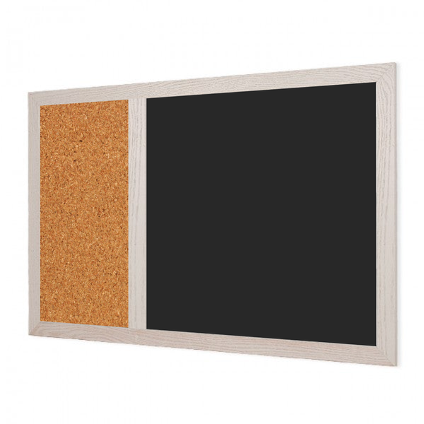 Wood Frame | Black Ceramic Steel Landscape Chalkboard & Natural Cork 2/3