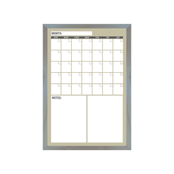 One Month Calendar Barnwood Frame | Custom Printed Portrait Non-Magnetic Whiteboard