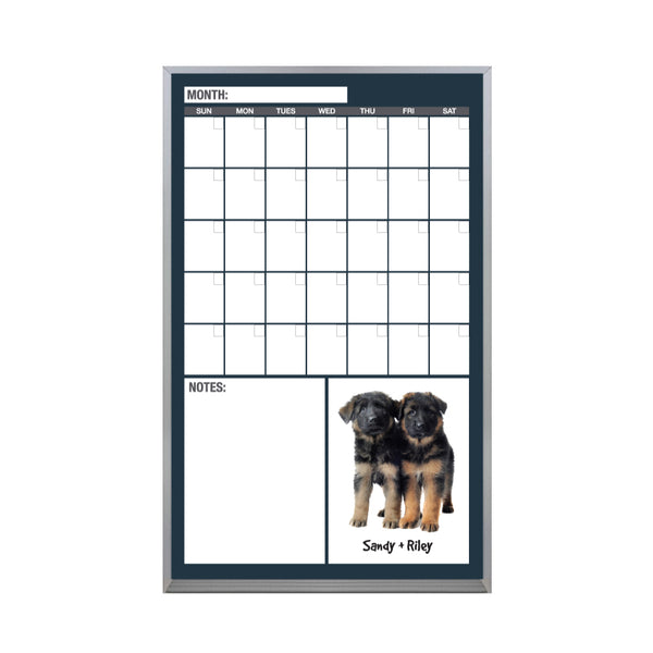 One Month Calendar Satin Aluminum Frame | Custom Printed Portrait Non-Magnetic Whiteboard