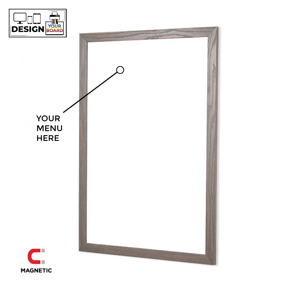 Menu Wood Frame Custom Printed Portrait Steel Whiteboard