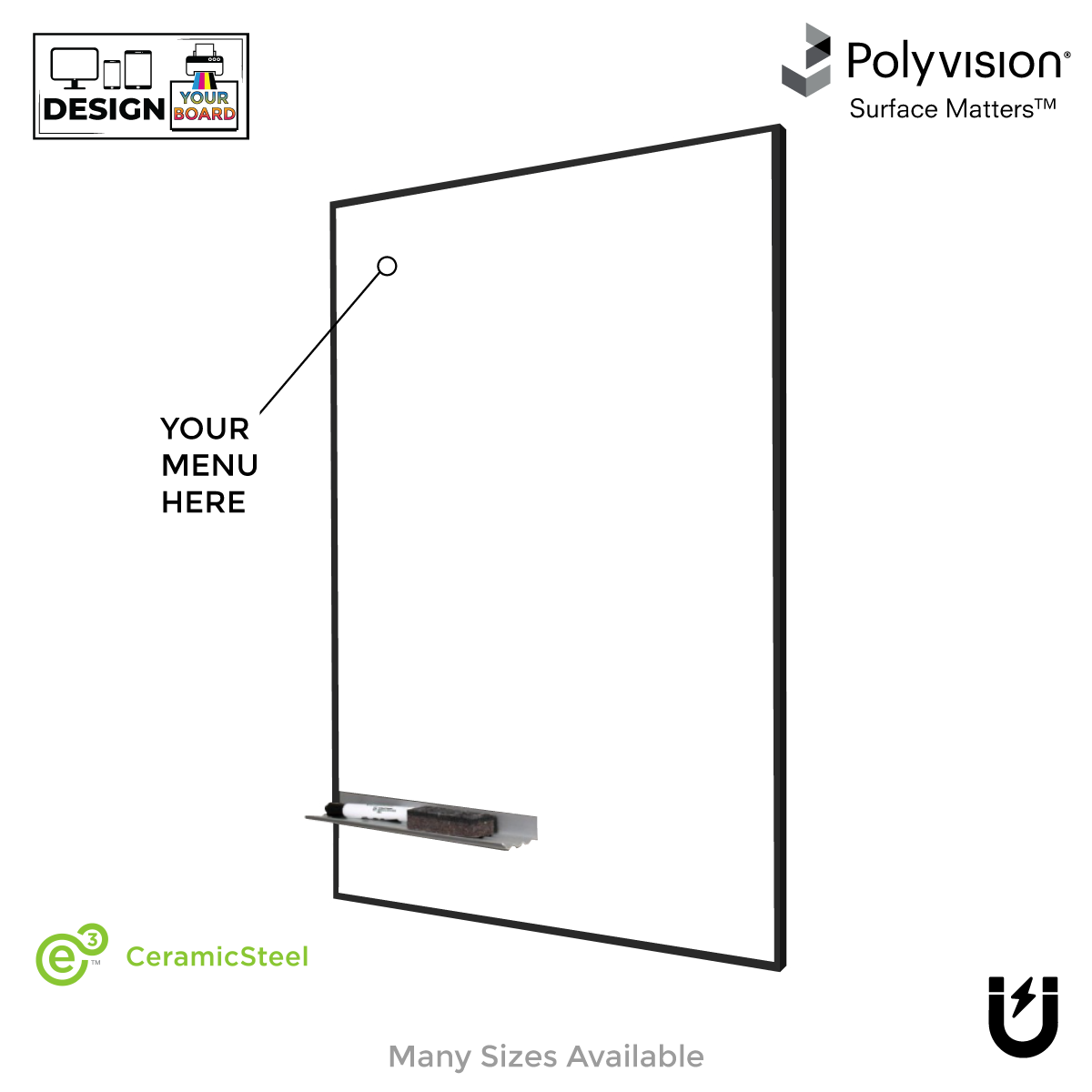 Menu Ebony Minimalist Frame Custom Printed Portrait Whiteboard