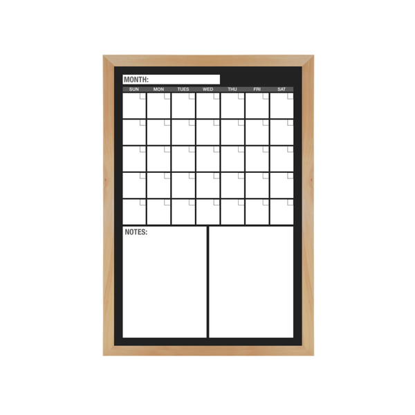 One Month Calendar Wood Frame | Custom Printed Portrait Magnetic Whiteboard