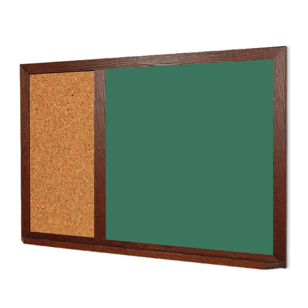Wood Frame | Green Ceramic Steel Landscape Chalkboard & Natural Cork 2/3