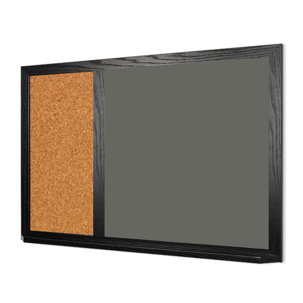 Wood Frame | Slate Gray Ceramic Steel Landscape Chalkboard & Natural Cork 2/3