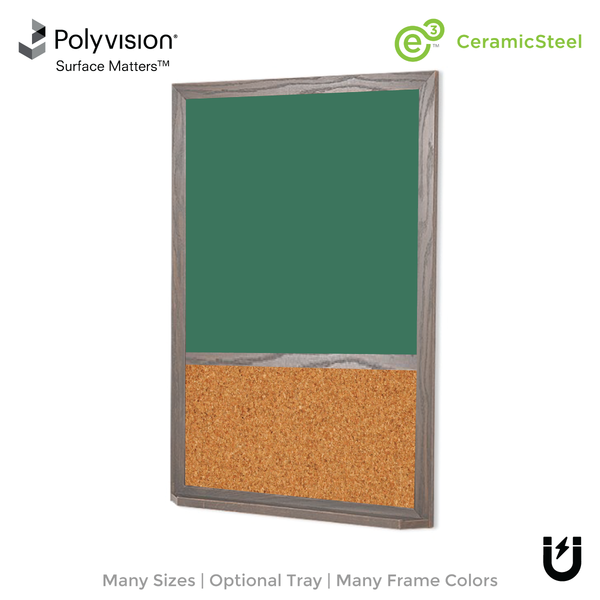 Wood Frame | Green Ceramic Steel Portrait Chalkboard & Natural Cork 2/3
