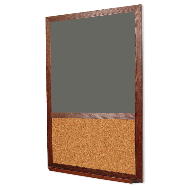 Wood Frame | Slate Gray Ceramic Steel Portrait Chalkboard & Natural Cork 2/3
