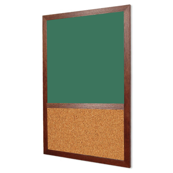 Wood Frame | Slate Gray Ceramic Steel Portrait Chalkboard & Natural Cork 2/3