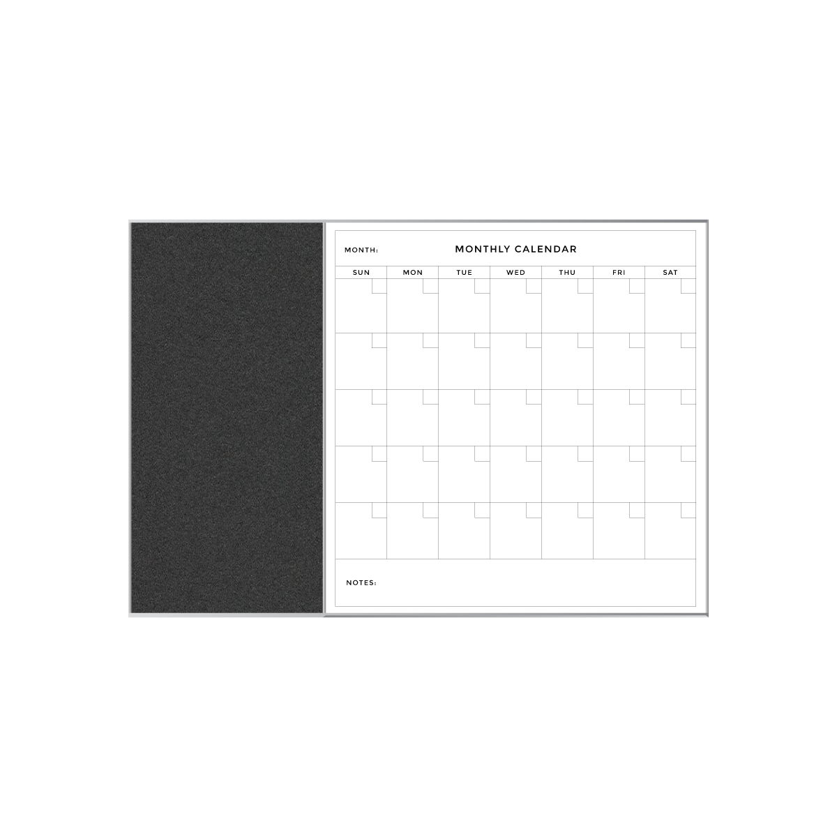 Combination Monthly Calendar | Black Olive FORBO | Satin Aluminum Minimalist Frame Landscape