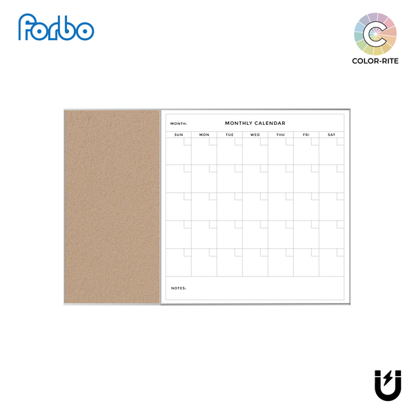 Combination Monthly Calendar | Blanched Almond FORBO | Satin Aluminum Minimalist Frame Landscape