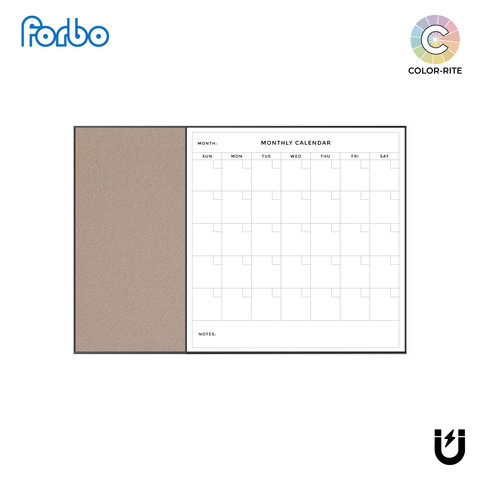 Combination Monthly Calendar | Brown Rice FORBO | Ebony Aluminum Minimalist Frame Landscape