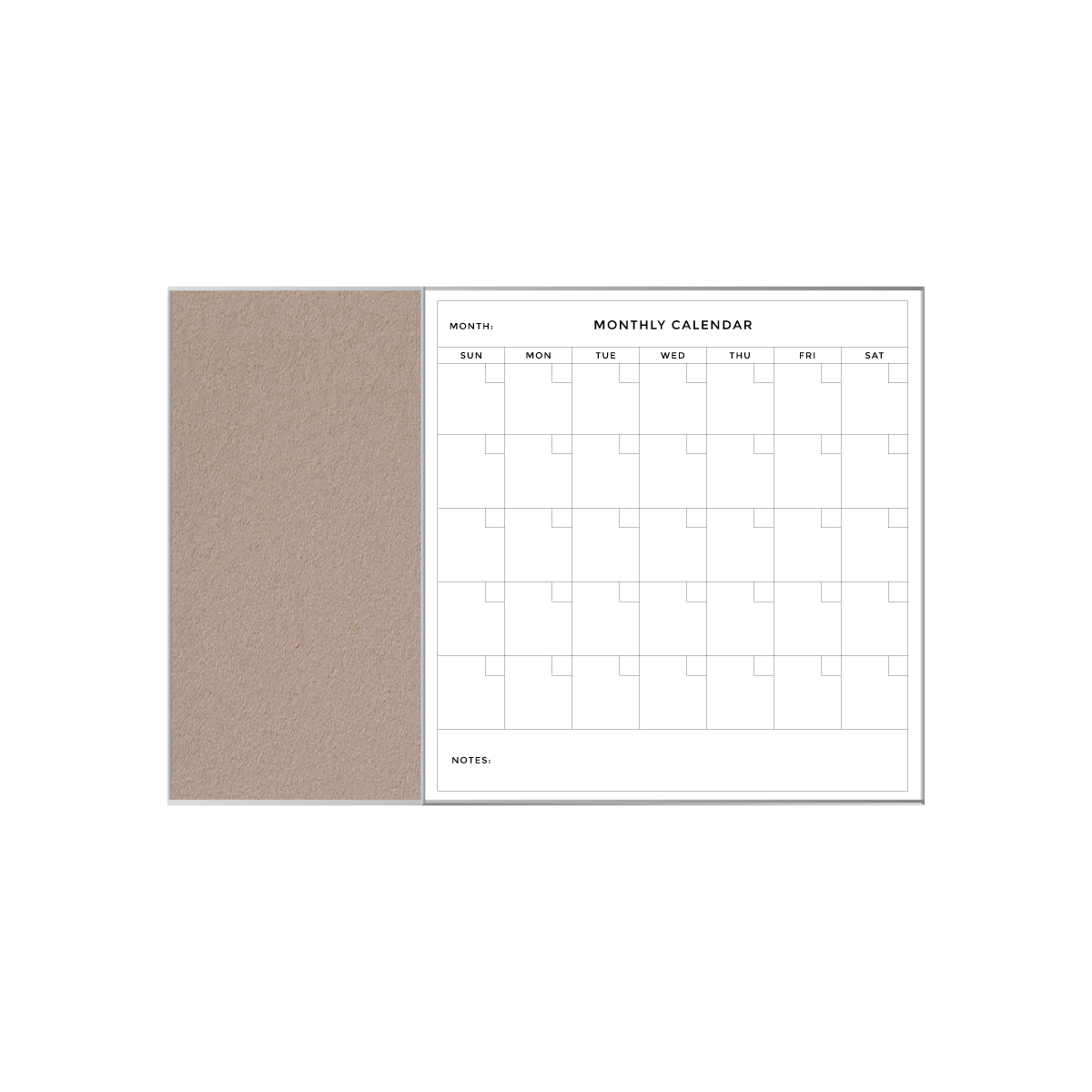 Combination Monthly Calendar | Brown Rice FORBO | Satin Aluminum Minimalist Frame Landscape