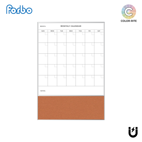 Combination Monthly Calendar | Cinnamon Bark FORBO | Satin Aluminum Minimalist Frame