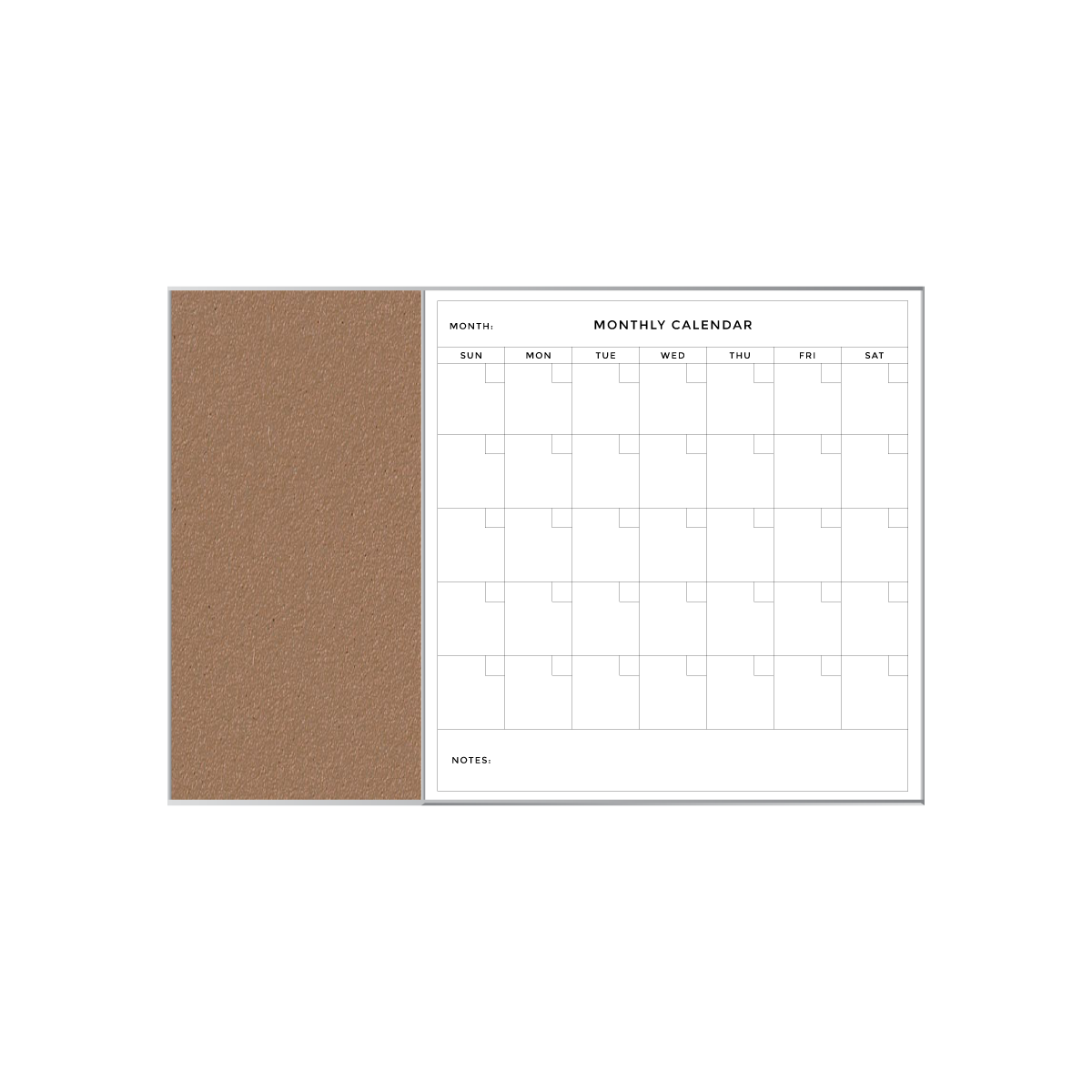Combination Monthly Calendar | Nutmeg Spice FORBO | Satin Aluminum Minimalist Frame Landscape