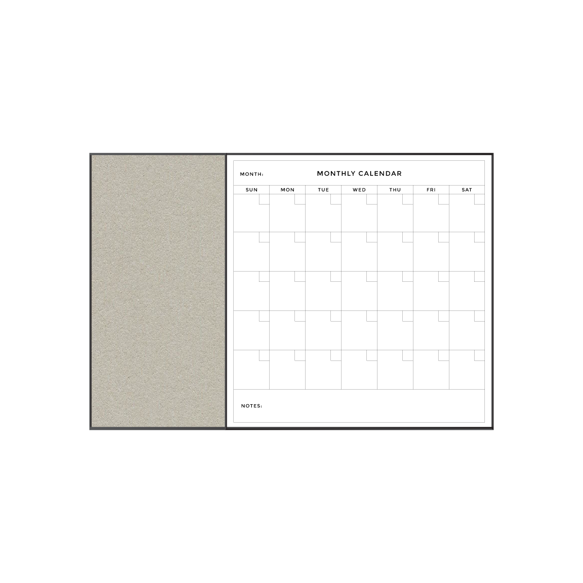 Combination Monthly Calendar | Oyster Shell FORBO | Ebony Aluminum Minimalist Frame Landscape