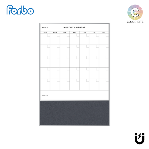 Combination Monthly Calendar | Black Olive FORBO | Satin Aluminum Minimalist Frame Portrait