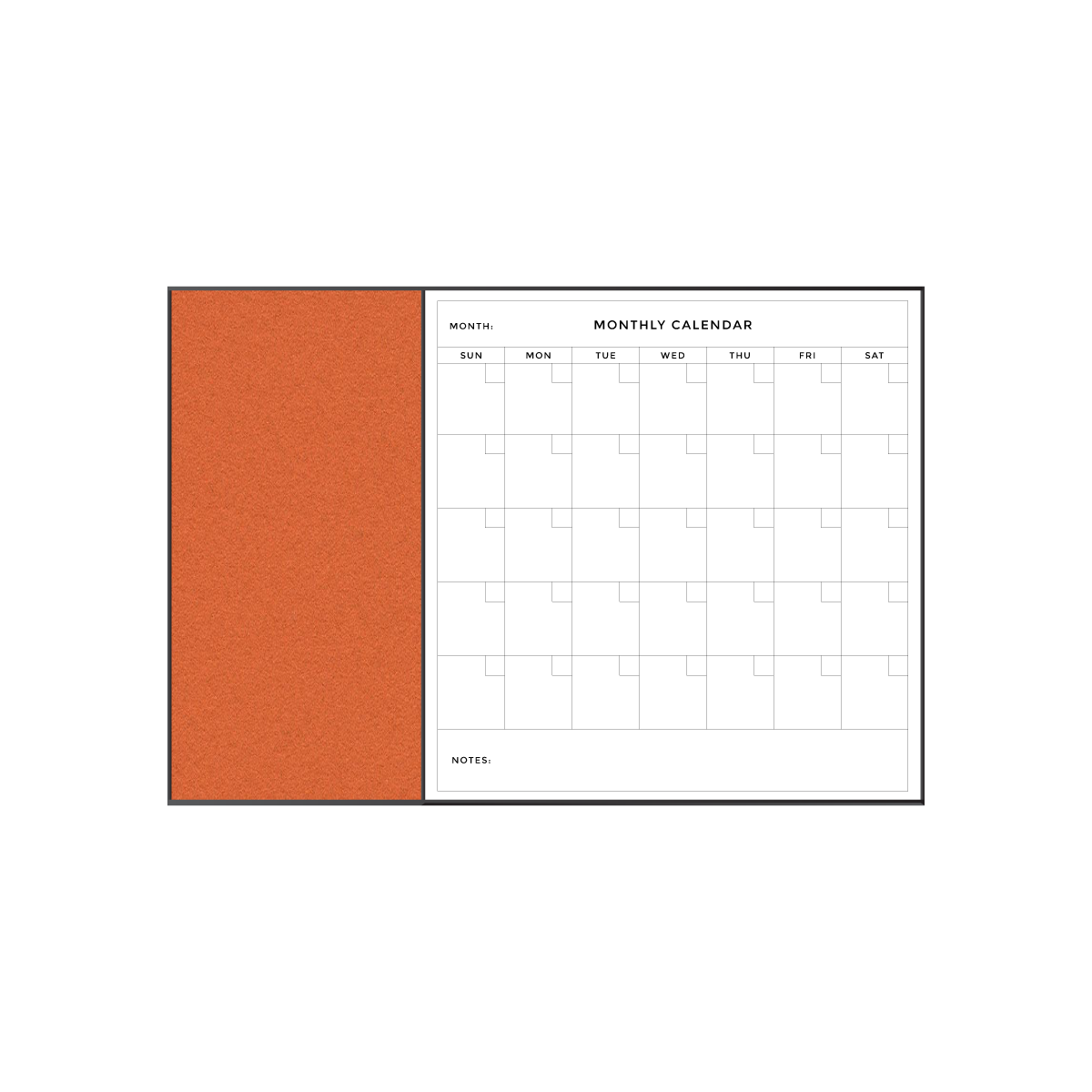 Combination Monthly Calendar | Tangerine Zest FORBO | Ebony Aluminum Minimalist Frame Landscape