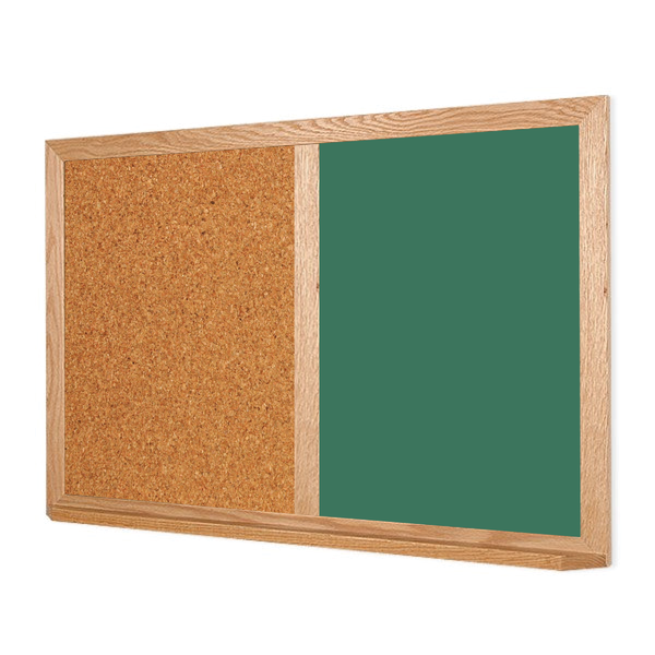 Wood Frame | Green Ceramic Steel Landscape Chalkboard & Natural Cork
