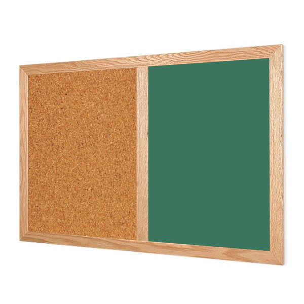 Wood Frame | Green Ceramic Steel Landscape Chalkboard & Natural Cork