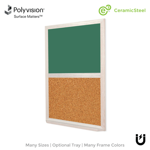Wood Frame | Green Ceramic Steel Portrait Chalkboard & Natural Cork