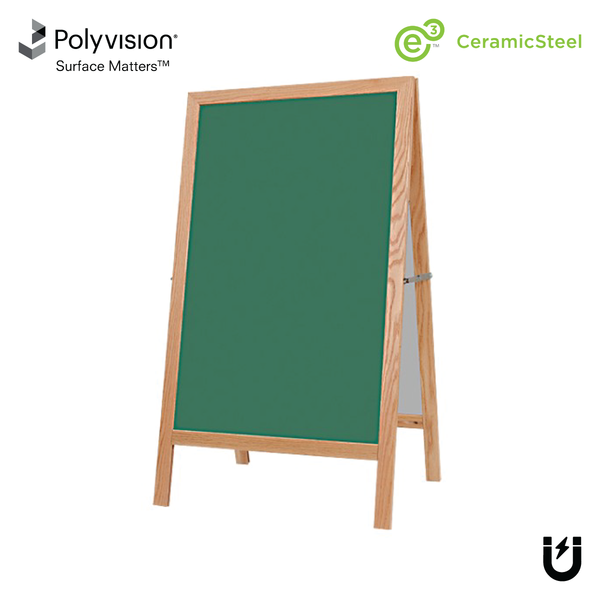 Natural Oak A-Frame | Green Ceramic Steel Chalkboard