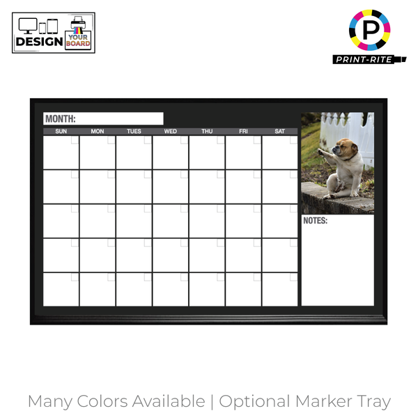 One Month Calendar Ebony Aluminum Frame | Custom Printed Landscape Non-Magnetic Whiteboard
