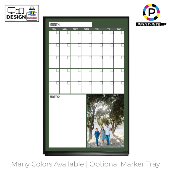 One Month Calendar Ebony Aluminum Frame | Custom Printed Portrait Non-Magnetic Whiteboard