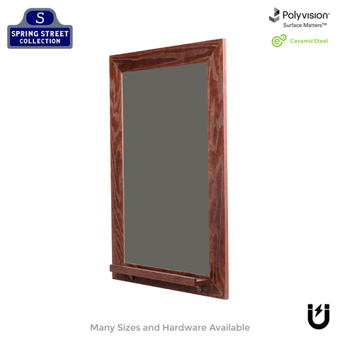 Dark Walnut Wood Frame | Spring Street | Slate Gray Ceramic Steel Chalkboard | Tray