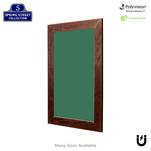 Dark Walnut Wood Frame | Spring Street | Green Ceramic Steel Chalkboard | Without Tray