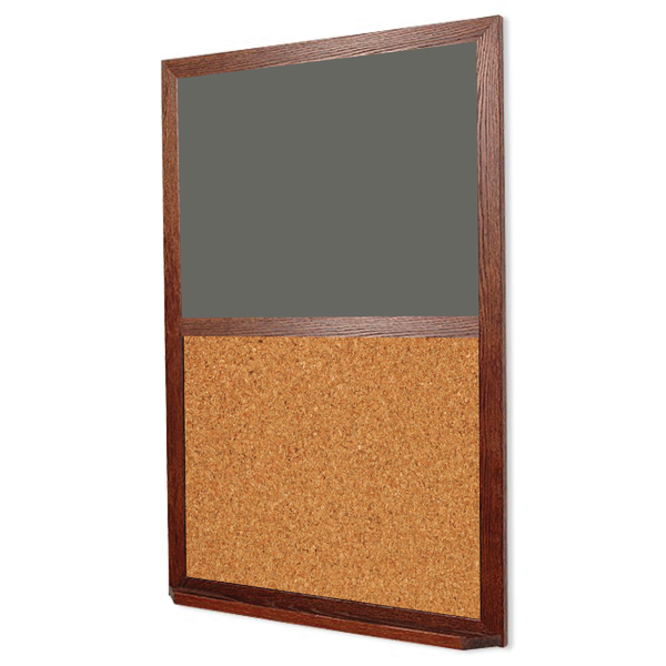 Wood Frame | Slate Gray Ceramic Steel Portrait Chalkboard & Natural Cork