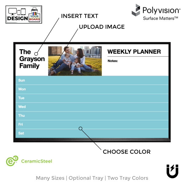 Weekly Planner Ebony Aluminum Frame | Custom Printed Landscape Magnetic Whiteboard