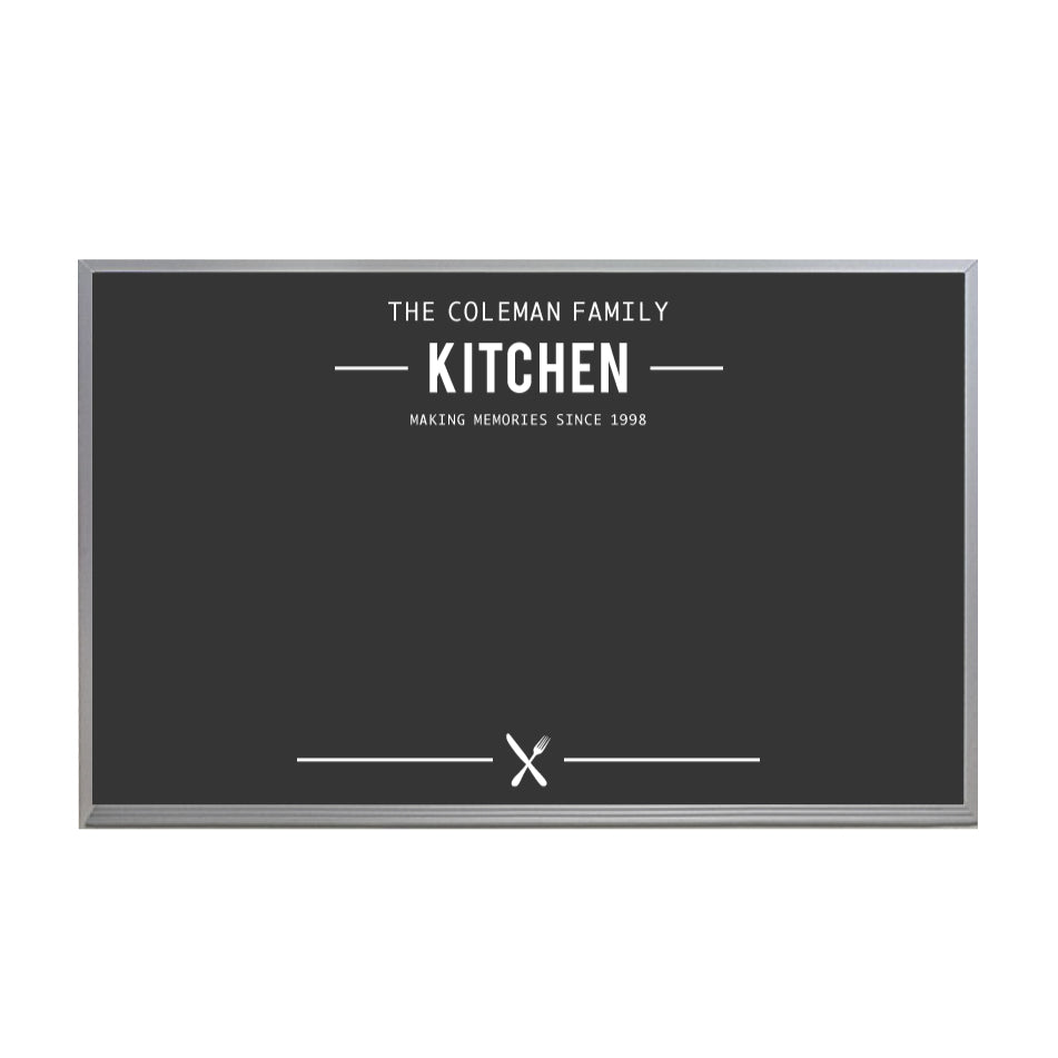 Kitchen Logo Satin Aluminum Frame | Custom Printed Landscape Lam-Rite Chalkboard