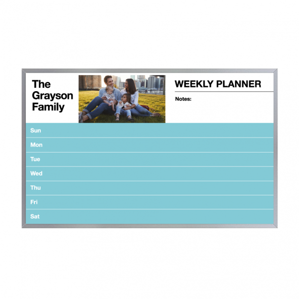 Weekly Planner Satin Aluminum Frame | Custom Printed Landscape Non-Magnetic Whiteboard