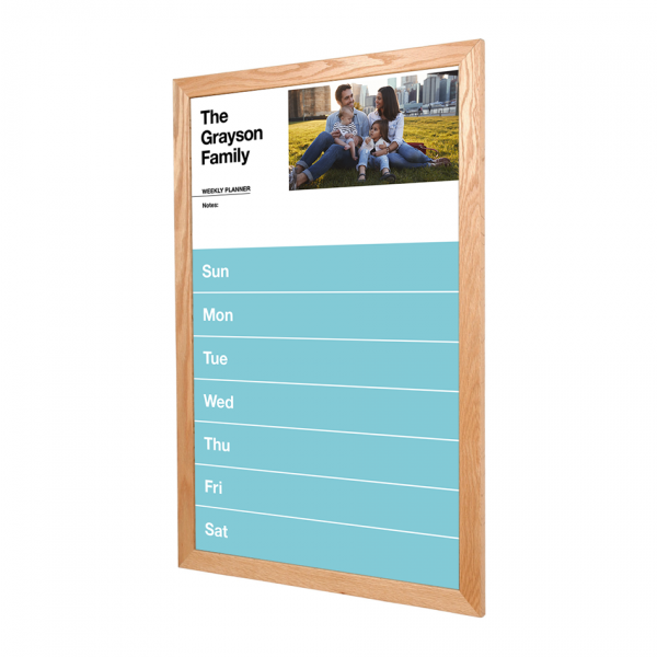 Weekly Planner Wood Frame | Custom Printed Portrait Non-Magnetic Whiteboard