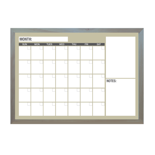 One Month Calendar Barnwood Frame | Custom Printed Landscape Non-Magnetic Whiteboard