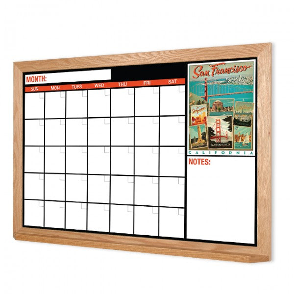 American Cities One Month Calendar | Wood Whiteboard