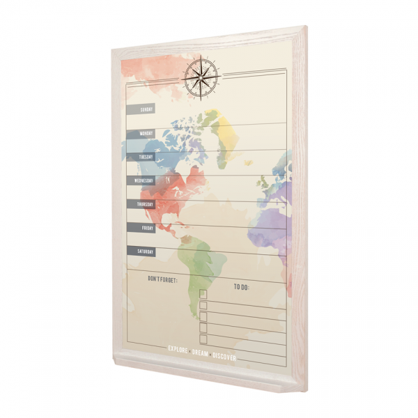 World Map Weekly Planner | Wood Frame Portrait