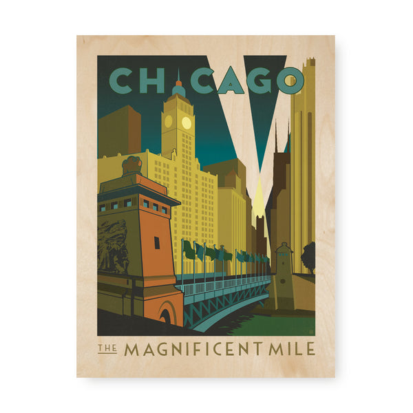 Chicago Magnificent Mile | Graphic Wood Print