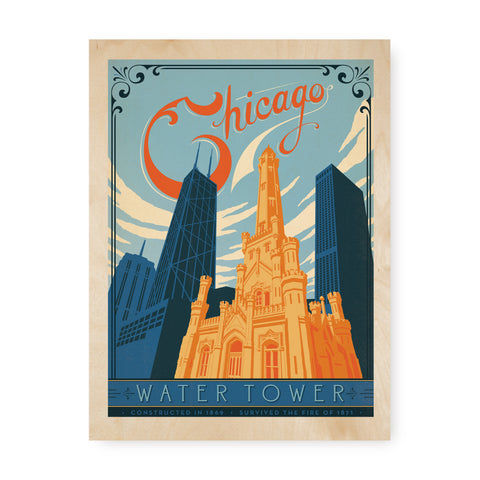 Chicago Water Tower | Graphic Wood Print
