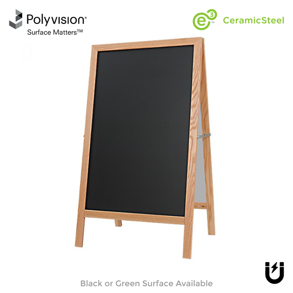 Natural Oak A-Frame | Black Ceramic Steel Chalkboard