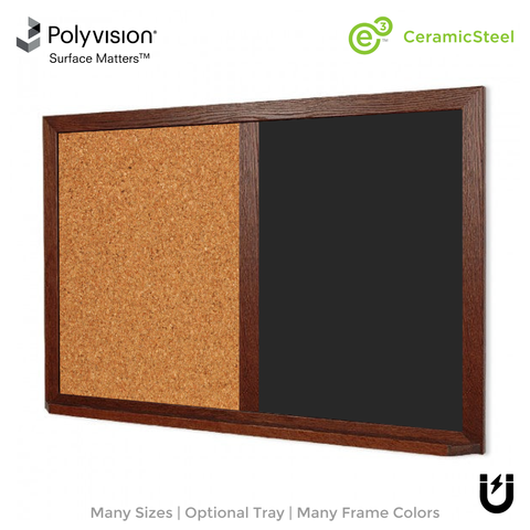 Wood Frame | Black Ceramic Steel Landscape Chalkboard & Natural Cork