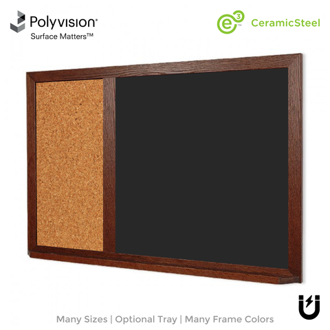 Wood Frame | Ceramic Steel Landscape Chalkboard & Natural Cork 2/3