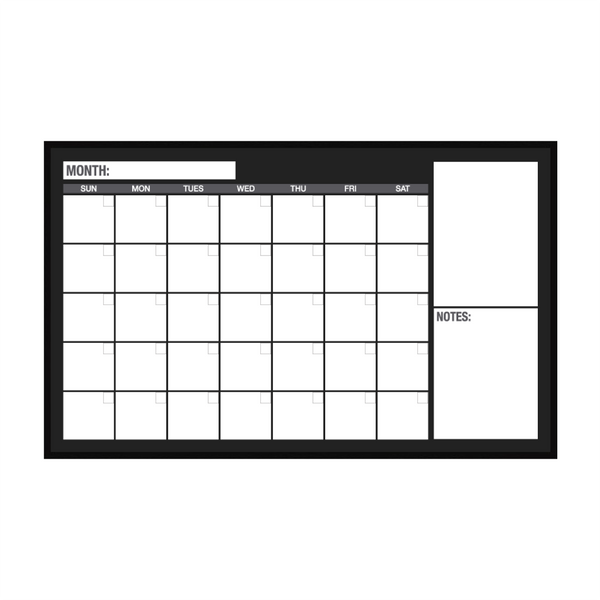One Month Calendar Ebony Aluminum Frame | Custom Printed Landscape Non-Magnetic Whiteboard