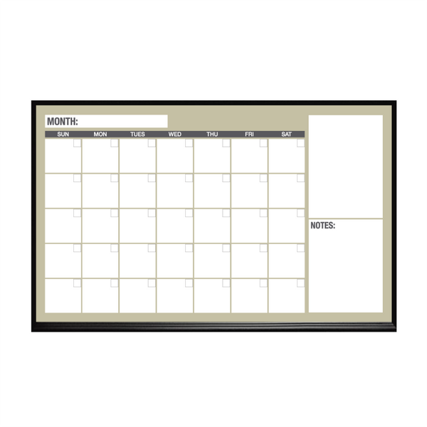 One Month Calendar Ebony Aluminum Frame | Custom Printed Landscape Magnetic Whiteboard