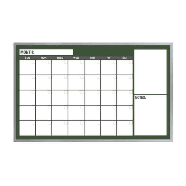 One Month Calendar Satin Aluminum Frame | Custom Printed Landscape Non-Magnetic Whiteboard