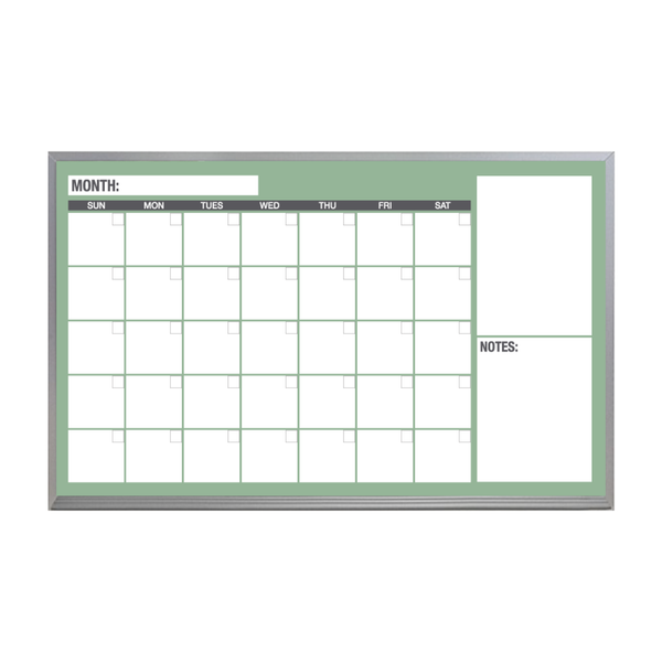 One Month Calendar Satin Aluminum Frame | Custom Printed Landscape Non-Magnetic Whiteboard