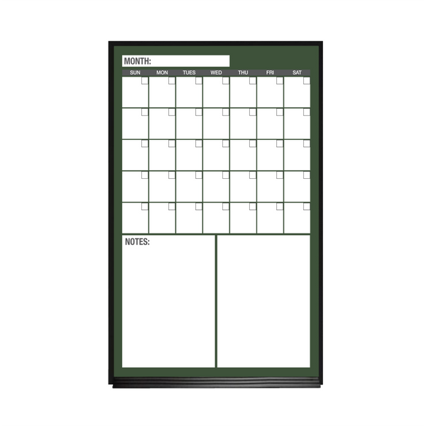 One Month Calendar Ebony Aluminum Frame | Custom Printed Portrait Non-Magnetic Whiteboard