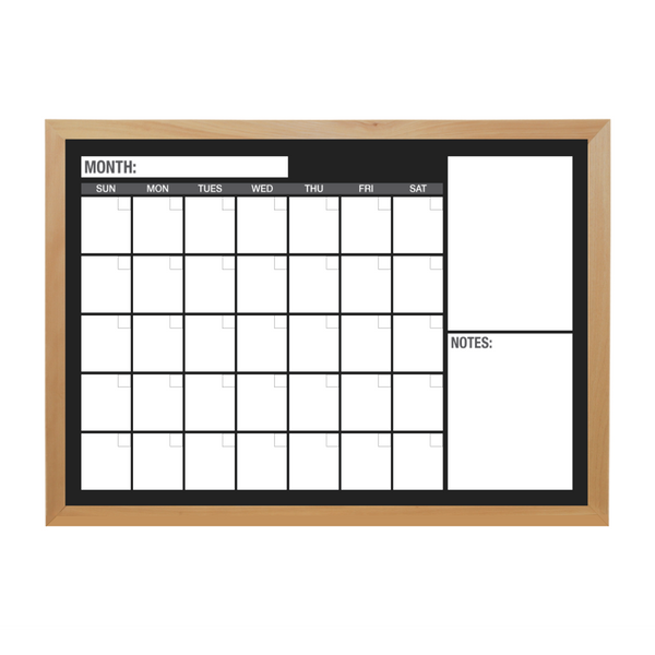 One Month Calendar Wood Frame | Custom Printed Landscape Magnetic Whiteboard